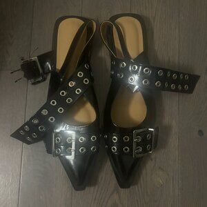 Sovanyou Black Patent Slingback Buckle Flats sz 9.5